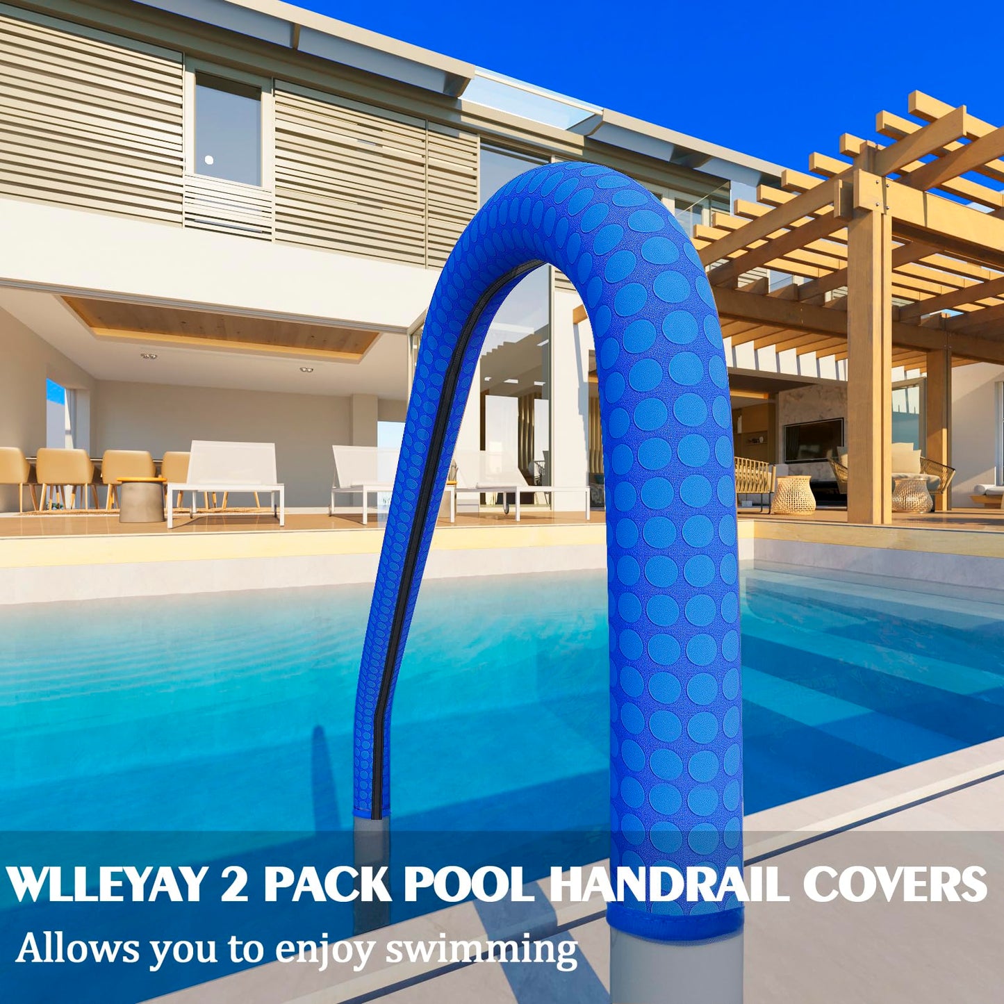 2 Pack Neoprene Pool Handrail Covers, 4 Foot Swimming Pool Hand Railing Covers with Enhanced Zipper Slip Resistant Anti-Scald Safety Rail Grip Handles Sleeve for Inground Swimming Pool Ladder Handles