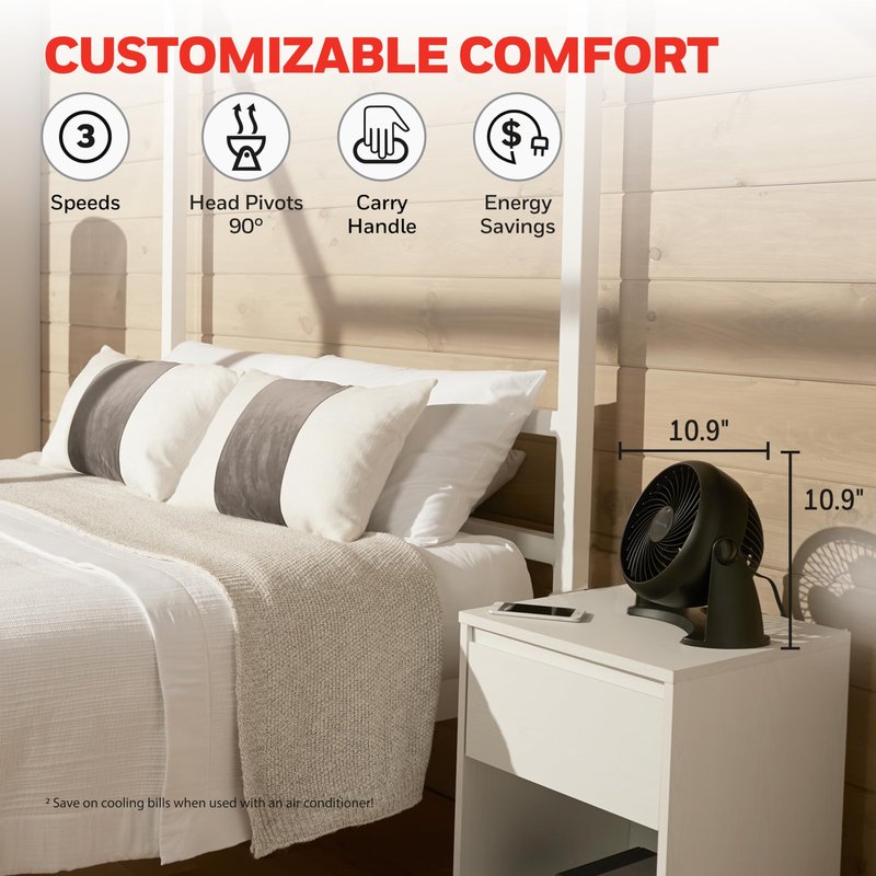 Honeywell TurboForce Air Circulator, Small Tabletop Fan, Quiet Personal Fan for Home or Office, 3 Speeds, 90 Degree Pivoting Head, Black, HT900