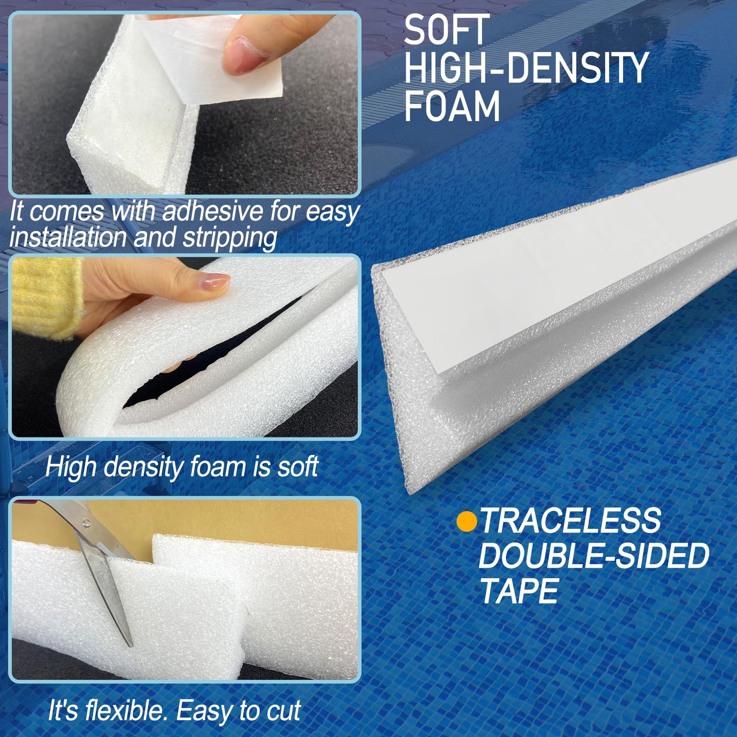 Desunqin 46.5" 18PCS Peel and Stick Pool Cove for 21' Round Above Ground Pool, Closed Cell Foam Peel and Stick Above Ground Pool Cove with Adhesive Backing, Protect Pool Liner, Prevents Excess Wear