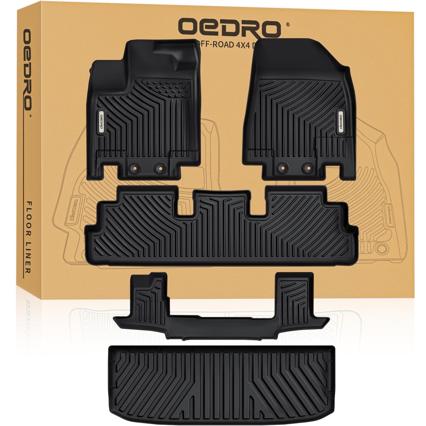 OEDRO Floor Mats Fit for 2022-2025 Nissan Pathfinder 8 Seats/Infiniti QX60 7 Seats, All Weather 3 Rows Full Set w/Cargo Mat, TPE Heavy-Duty Pathfinder Accessories Floor Liners, Black