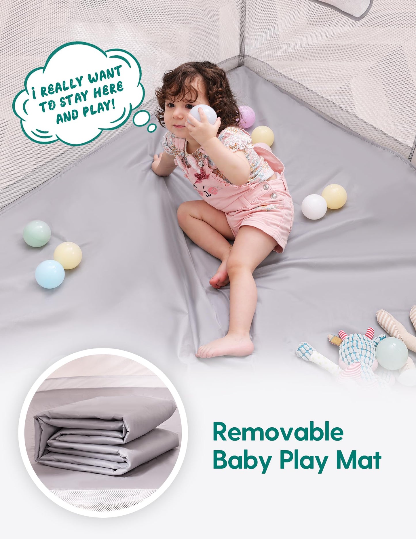 Babelio Foldable Baby Playpen with Mat, 46" × 46" Portable Playard for Babies and Toddlers, Parents' Picks Awards Winner, Indoor & Outdoor Kids Safety Play Pen Area, Travel Fence, Grey