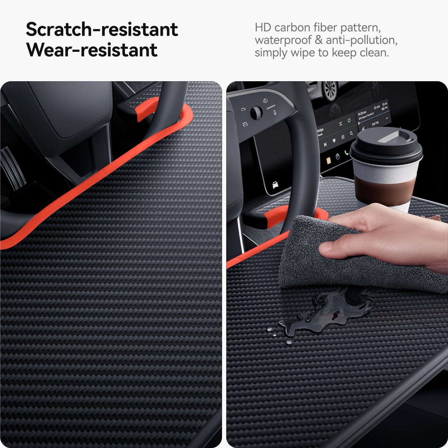YONZEE 2-in-1 Car Steering Wheel Desk Tray & Car Seat Gap Filler Organizer – Foldable Carbon Fiber Look Table for Laptop, Eating, Writing – for Standard Round Steering Wheels