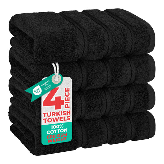 American Soft Linen Luxury Hand Towels for Bathroom, 600 GSM Heawy Weight 16x28 Size 100% Cotton Turkish 4 Piece Hand Face Towel Set, Black Hand Towels