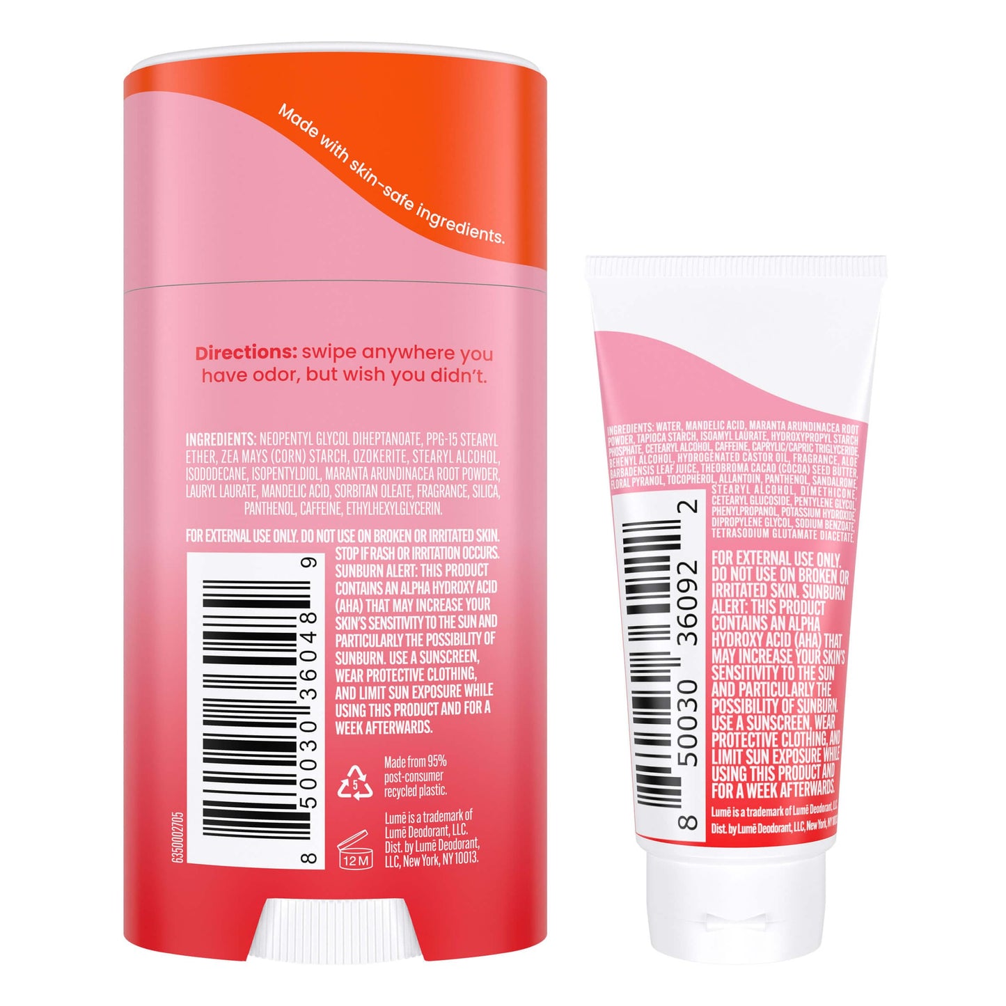 Lume Whole Body Deodorant - Invisible Cream Tube Mini + Solid Stick Bundle - 72 Hour Odor Control - Aluminum & Baking Soda Free, Skin Loving (Peony Rose)