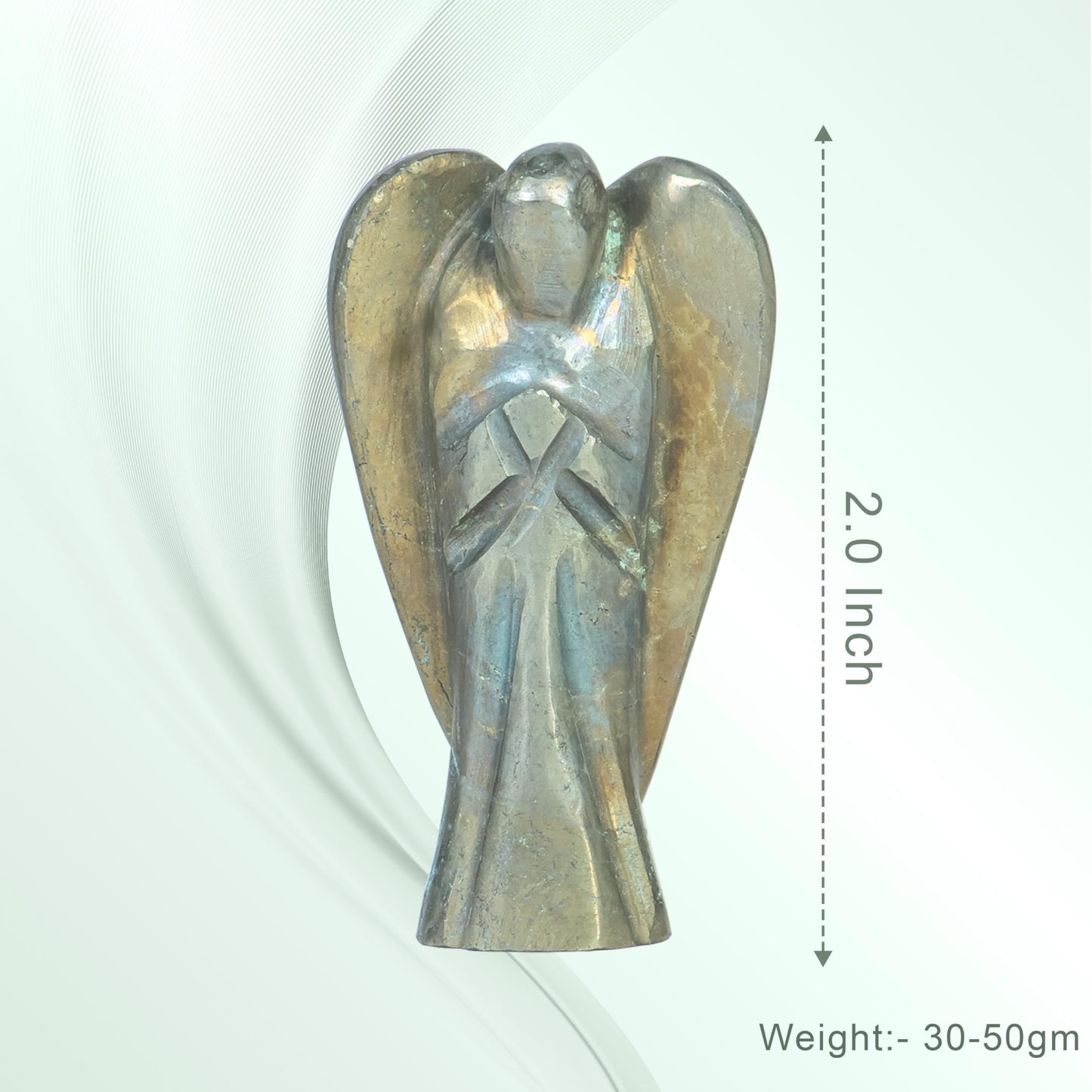Golden Pyrite Gemstone Guardian Angel Healing Crystal, Hand Carved Pocket Angel Figurine-Crystals for Positive Energy, Handmade Mini Statue for Love, Peace & Healing, Natural Gemstone Healing Figurine