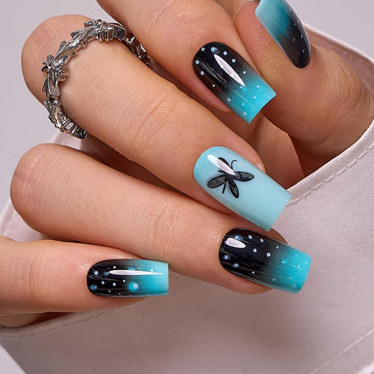 CurvLife Press On Nails Stick On Nails Short Fake Nails Design Acrylic Nails Stick On Nails Tips Glue On Nails False Nails For Women Nail Kit With Nail Glue (Starry bow, Long)