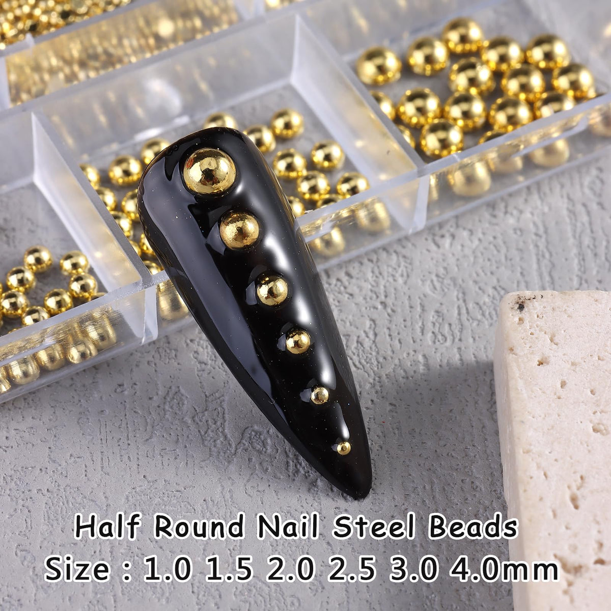 Star Nail Charms for Nails Art, 3D Gold Mixed Styles Stars Metallic Studs Rivets and Small Round Caviar Beads with Tweezers, Nail Jewelry Decorations Manicure Supplies Accessories for DIY Craft