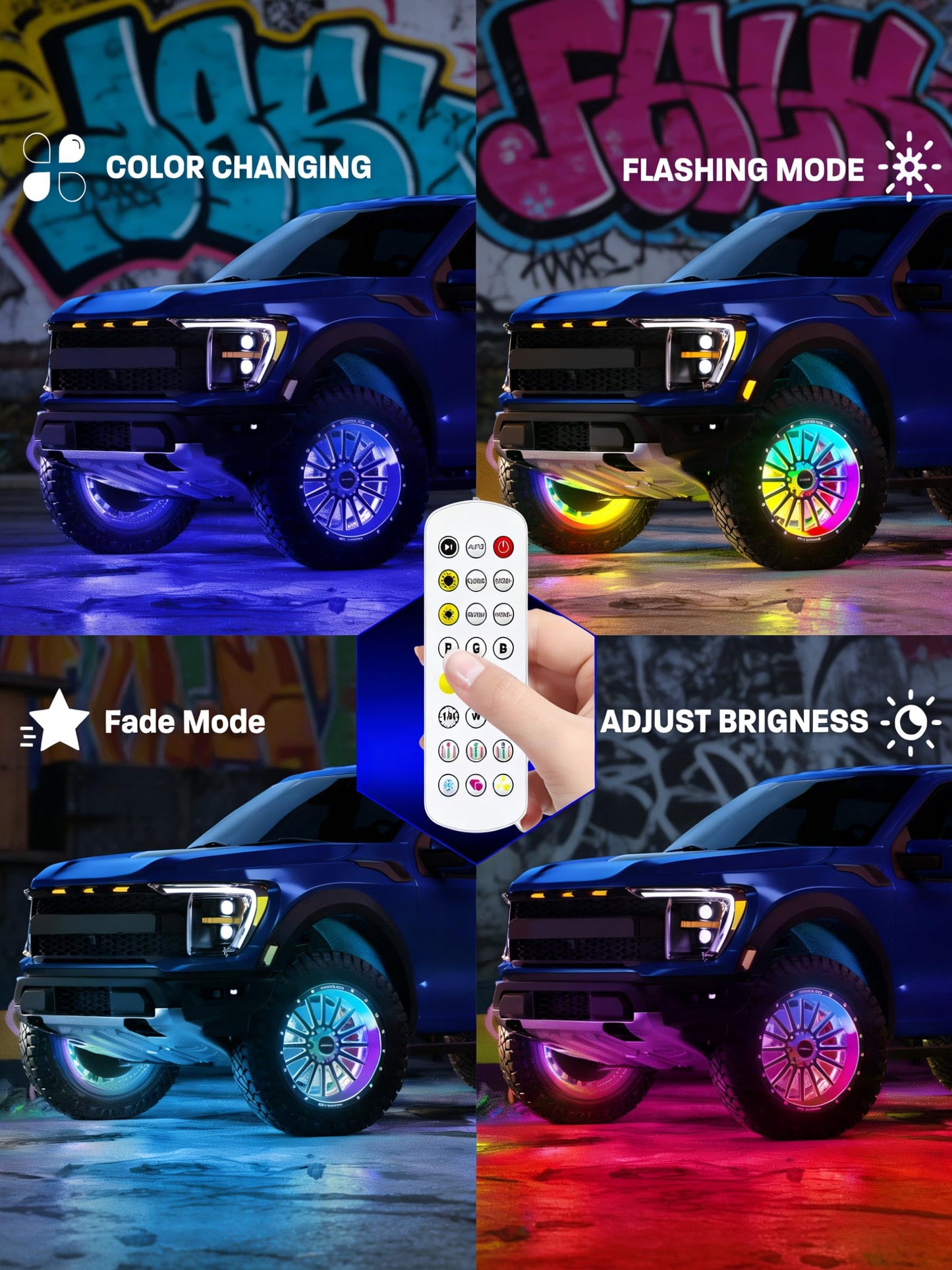 SUNPIE Wheel Lights RGB Wheel Light for Truck Universal 14.5’’ RGB Rim Light for Car/SUV - Wheel Well Ring Lights with Sequential and Multi-Color for All Vehicles, Including Instruction Manual