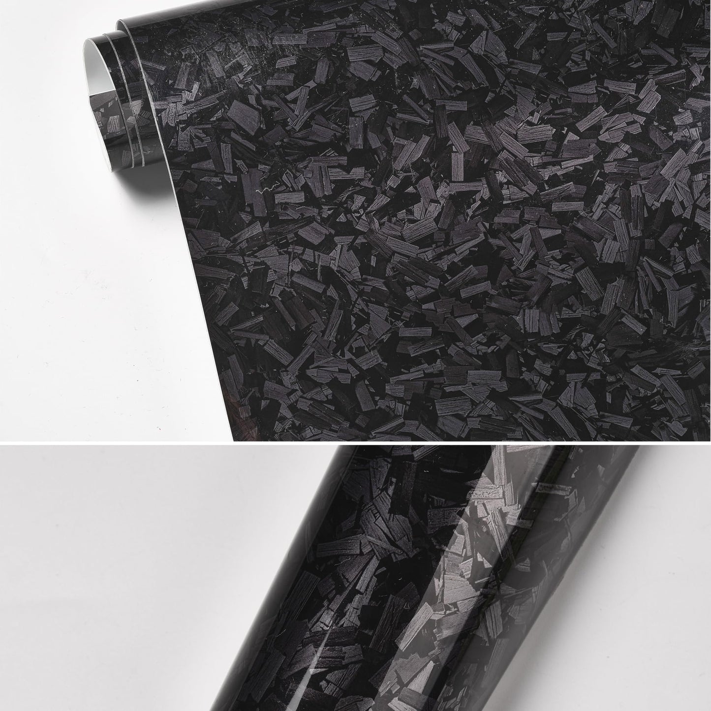 AuMoHall Black Forged Carbon Car Vinyl Wrap Glossy Black Simulated Forged Carbon Fiber Gloss Finish Car Body Film for Vehicle Interior Exterior Decoration, 59.84" x 196.85"