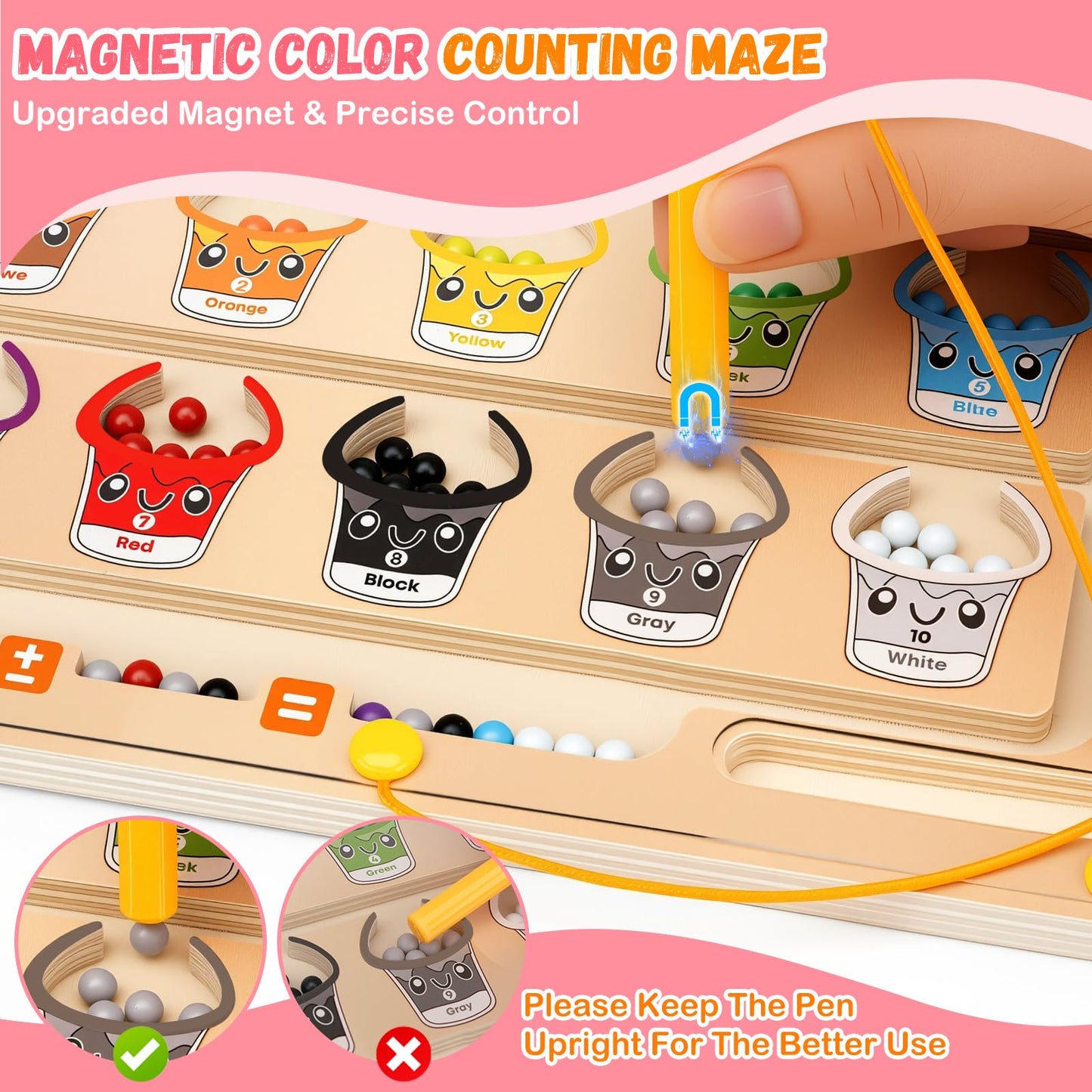 2 IN 1 Magnetic Color and Number Maze, Montessori Toys with Drawing Board for 3 4 5 Year Old, Wooden Magnet Balls Puzzles, Learning Educational Toys for Kids Toddlers Boys Girls Christmas Birthday