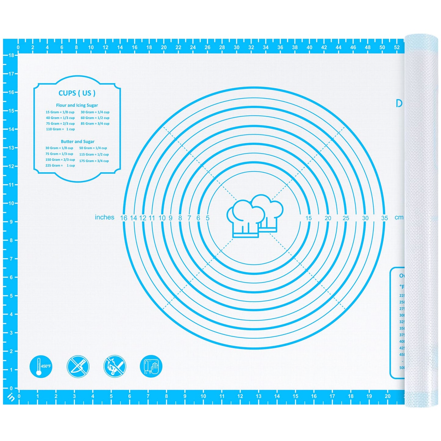 Silicone Pastry Mat,28" x 20" Nonstick Large Durable Silicone Sheet Mat with Measurement Non-slip Dough Rolling Mat for Pie Crust, Pizza, Cookies