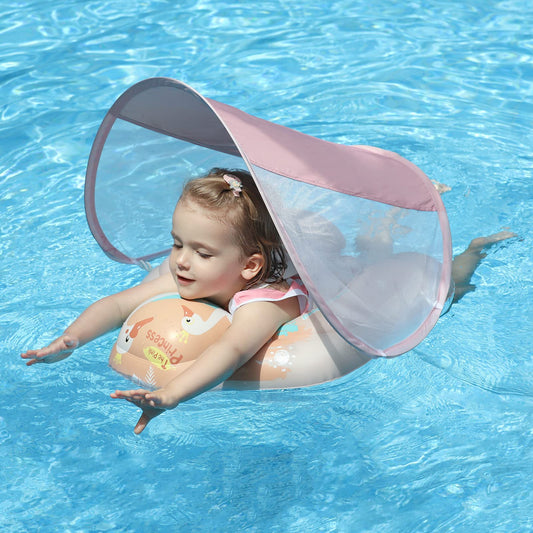 Free Swimming Baby Inflatable Baby Float with Sun Canopy Size Improved Infant Pool Floaties Swimming Pool Toys for The Age of 3-36 Months (Blue, X-Large)