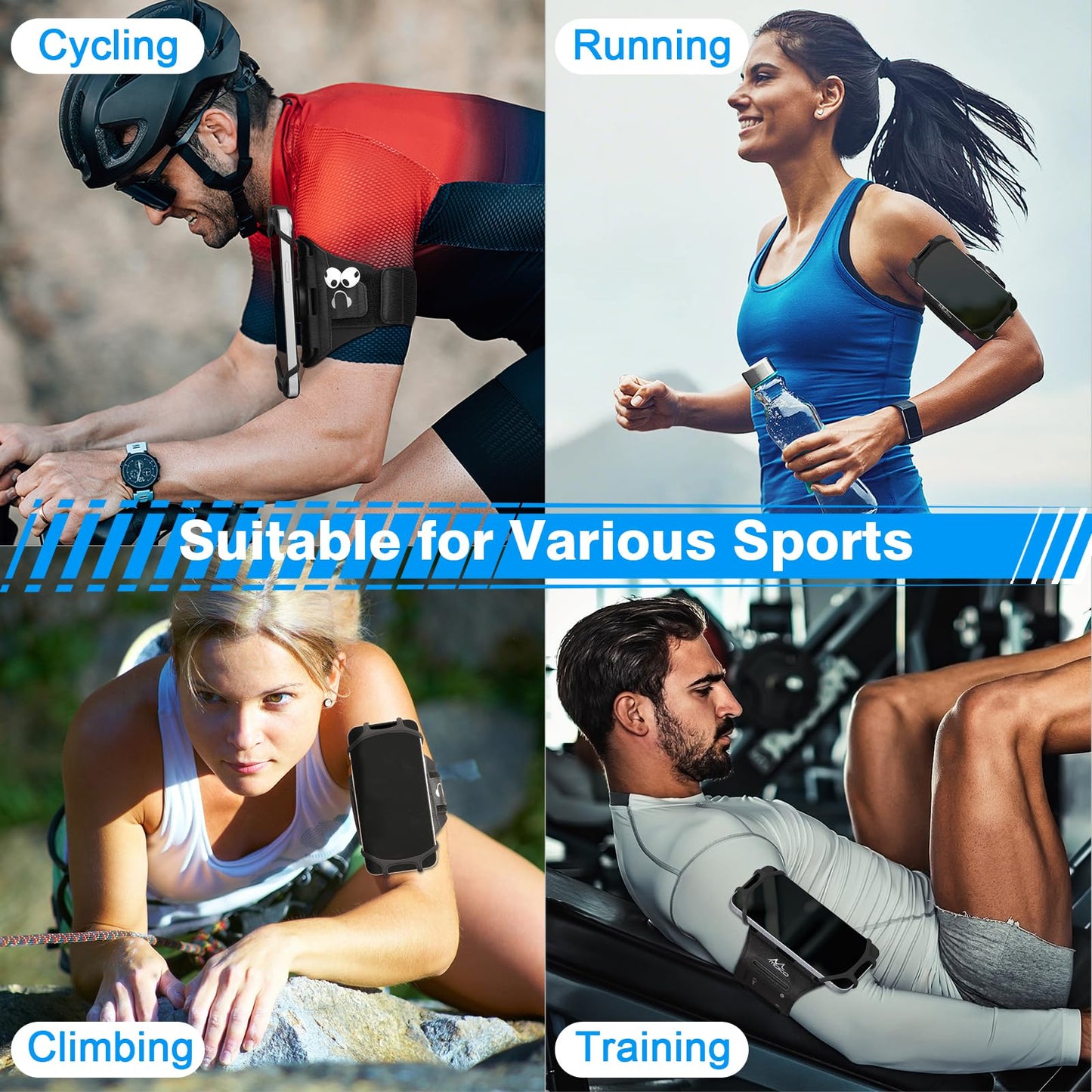 MoKo Running Armband 360°Rotatable for iPhone 16 15 14 13 Pro Max Plus Samsung Galaxy Note S24 S23 Fits Smartphones Over 5.8'', Detachable Armband Phone Holder for Running Biking with Key Holder