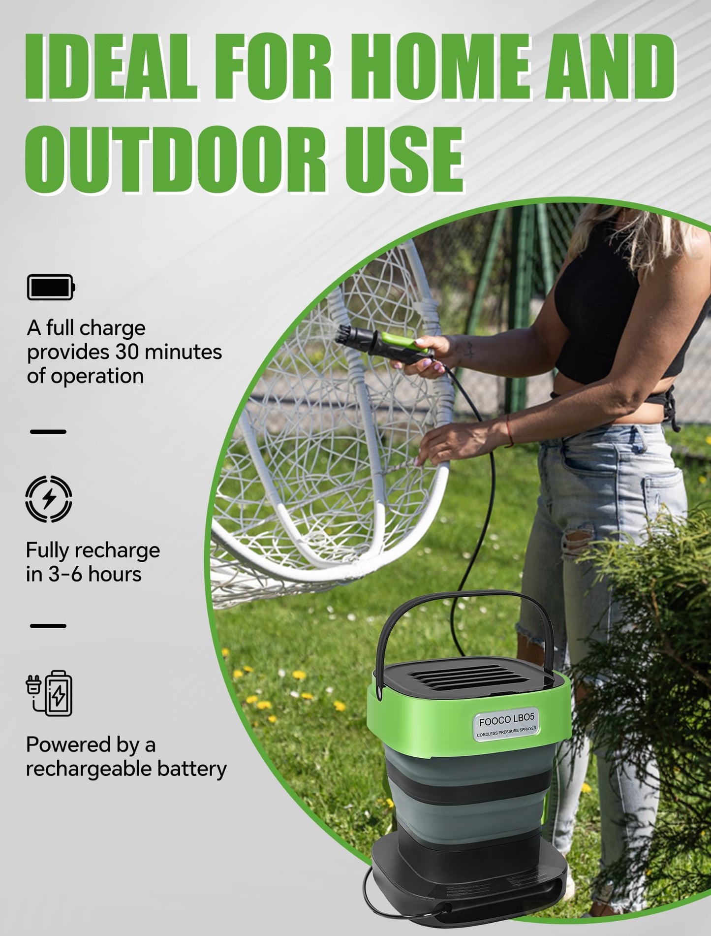 Portable Cordless Electric Sprayer with 3.2 Gal Water Tank, Auto-Retract & Any-Length Lock Hose Reel, Portable Pressure Washer for Rinseless Car Wash, HVAC Coil Cleaning, Pet Care, and Camping Shower