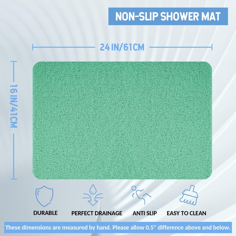 Hargiis Non-Slip Bathtub Mat, 2 Pack Anti Slip Shower Mat, Fast Drying Bathtub Mats, Foot Scrubber Mat, Anti Slip Mat for Tub, Floor, Bathroom, Kitchen, Home, Hotel (Light Green 24"×16"+24"×16")