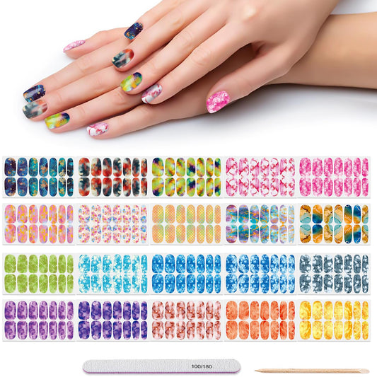 DANNEASY 20 Sheets Color Blending Nail Polish Stickers Full Nail Wraps for Women Marble Fingernails Wrap Self Adhesive Nail Polish Strips Gel Nail Strips with File, Cuticle Stick