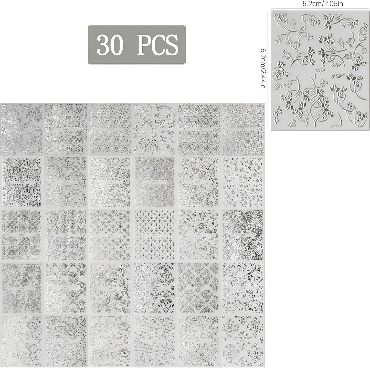 30 Sheet Silver lace Nail Stickers for Flower Nail Art 3D Self-Adhesive Nail Decals Silver Hollow Retro Floral Vine Nail Art Stickers Design lace Flower Nail Supplies for Women Manicure Decorations