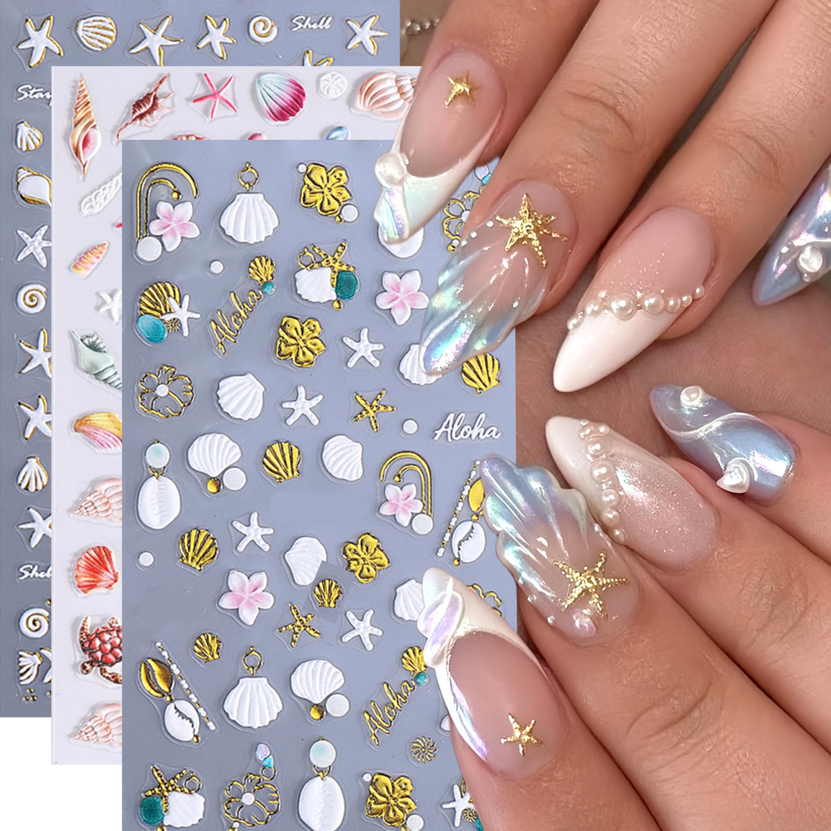 3 Sheets Summer Beach Ocean Nail Art Stickers 5D Embossed Summer Nail Decals Starfish Flower Seashell Nail Stickers Summer Sea Beach Nail Design Hawaiian Flower Nail Supplies for Women Manicure DIY