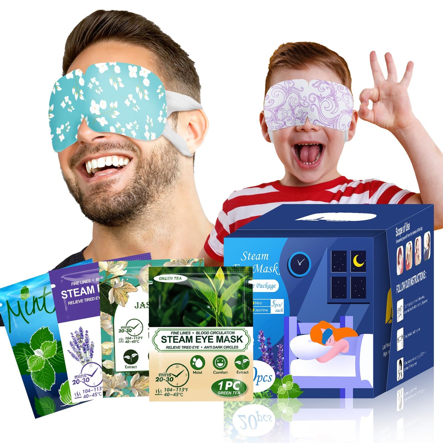 ProCIV 20-Pack Steam Eye Masks for Dry Eyes, Warm Eye Mask, Relief Fatigue & Dark Circle, Heated Eye Mask for Puffy Eyes, Disposable Sleep Mask, Moist Hot Compress Eye Patch for Sleeping, 4 Flavors