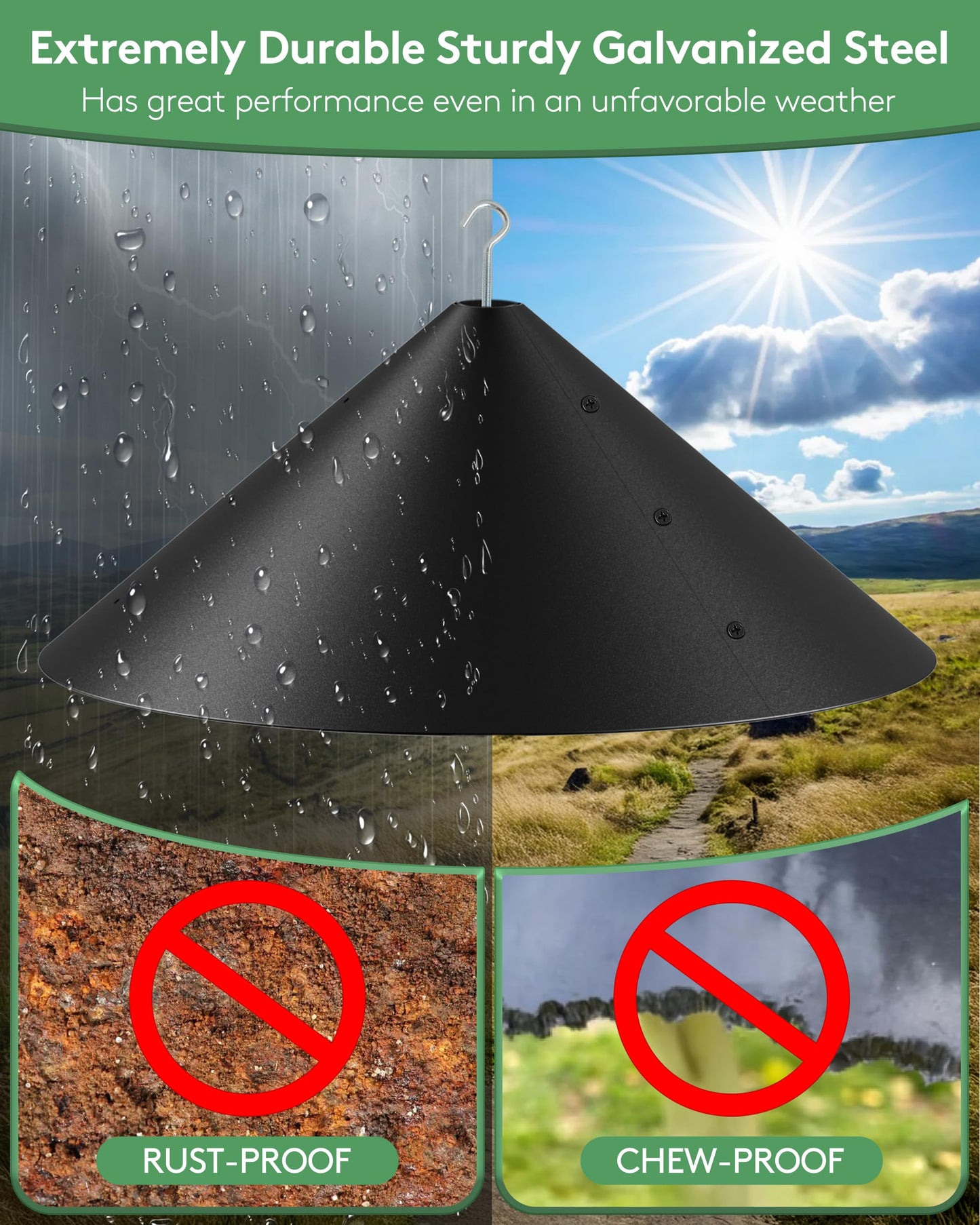 19 Inch Metal Squirrel Baffle for Bird Feeder, Hanging Baffles for Squirrel Proof Bird Feeders, Outdoor Cover Rain Guard, Rust Chew Proof Heavy Duty