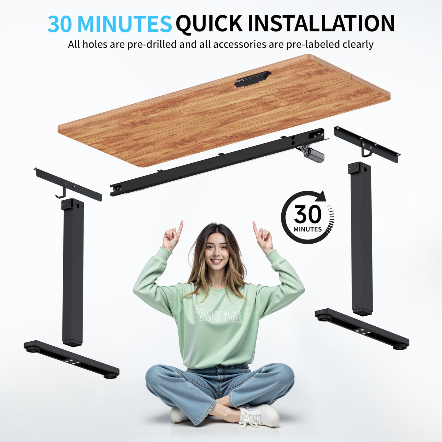 BIZUM Electric Standing Desk, 55x24 inches Height Adjustable Desk, Sit to Stand Desks Memory Gaming Computer Workstation for Home Office, Light Rustic Brown