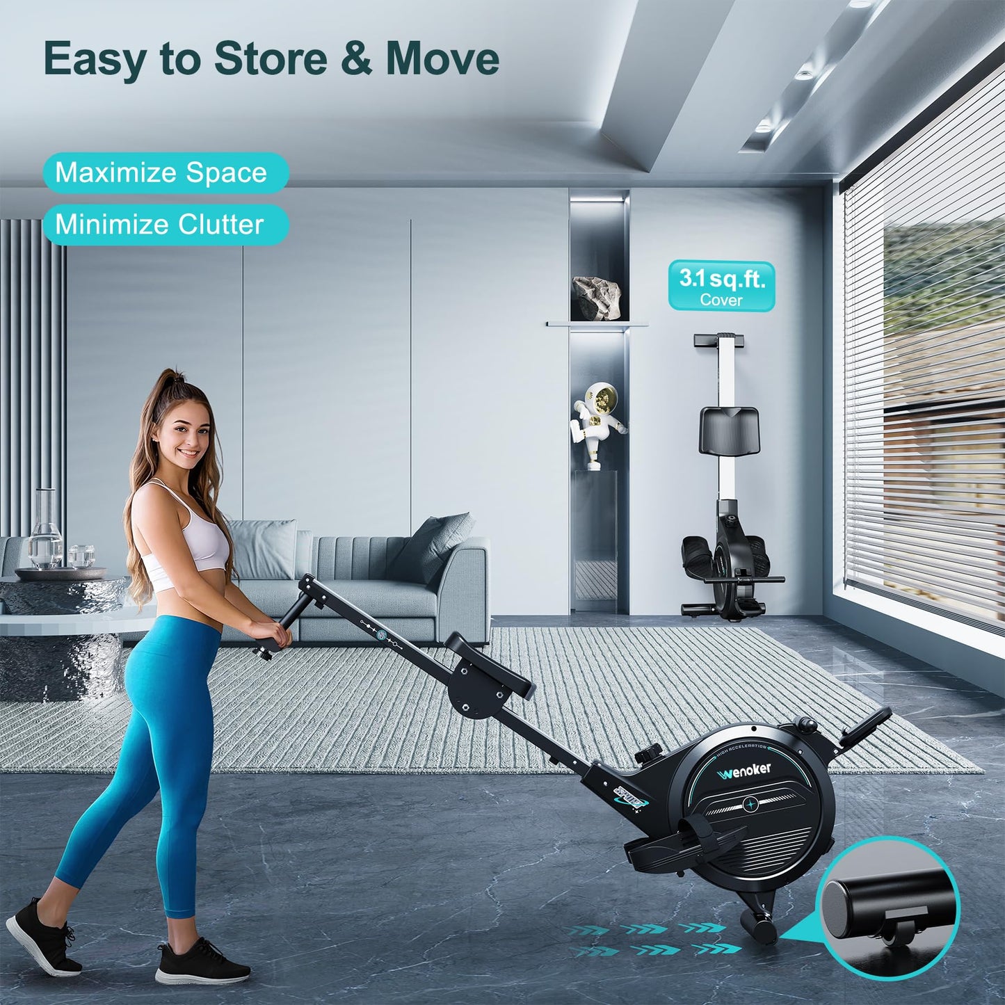 Rowing Machine,Wenoker Magnetic Rower Machine for Home,350 LB Weight Capacity, 16 Levels of Workout Resistance,Smooth Whisper Quiet with LCD Monitor Tablet Holder & Comfortable Seat Cushion,Blue