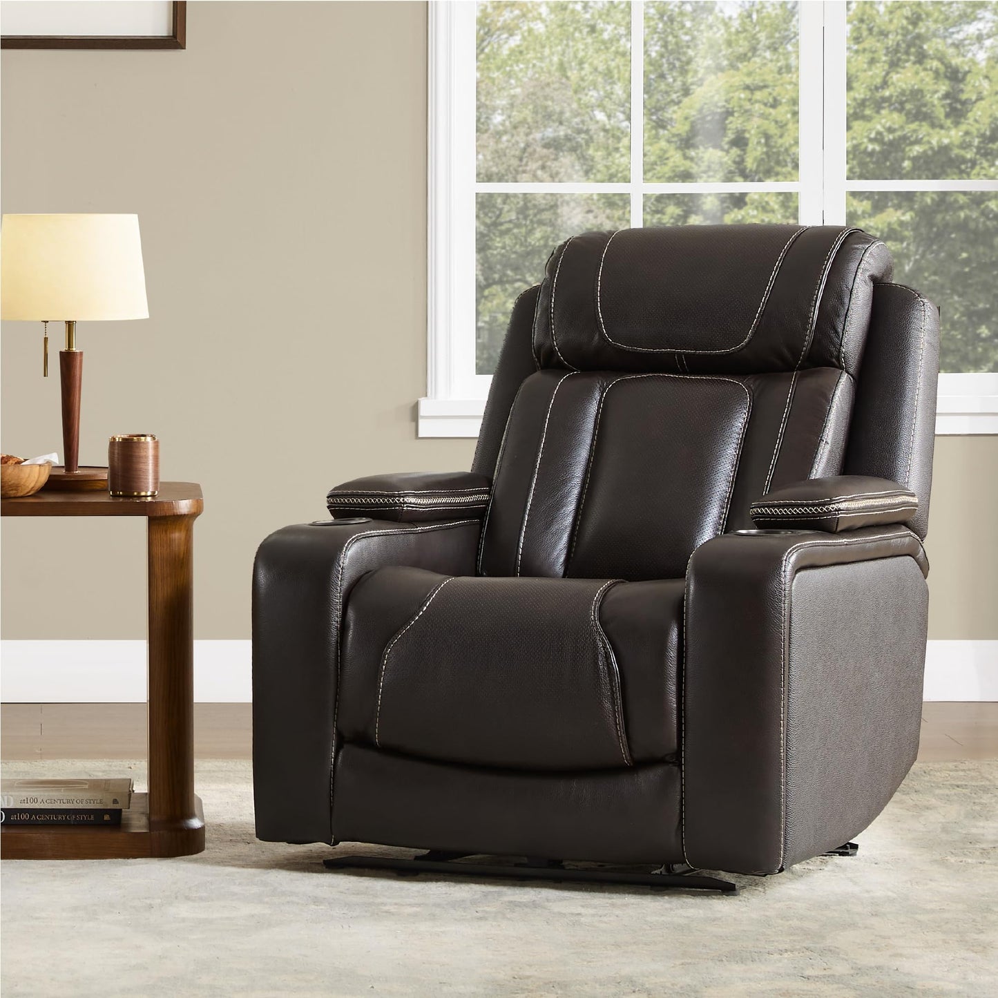 Watson & Whitely Electric Recliner Chairs for Adults, Oversized Genuine Leather Recliner, Super Zero Gravity Reclining Chair W Triple-Motor Adjustable Headrest & Lumbar Support, Dark Brown