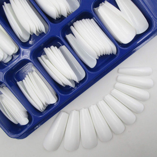 100pc White Press on Nails Medium Coffin Fake Nails, Medium Press-on Nail Coffin Acrylic Nails Press ons Nail White False Nail Glossy Ballerina Artificial Fingernail Full Cover Glue on Nail
