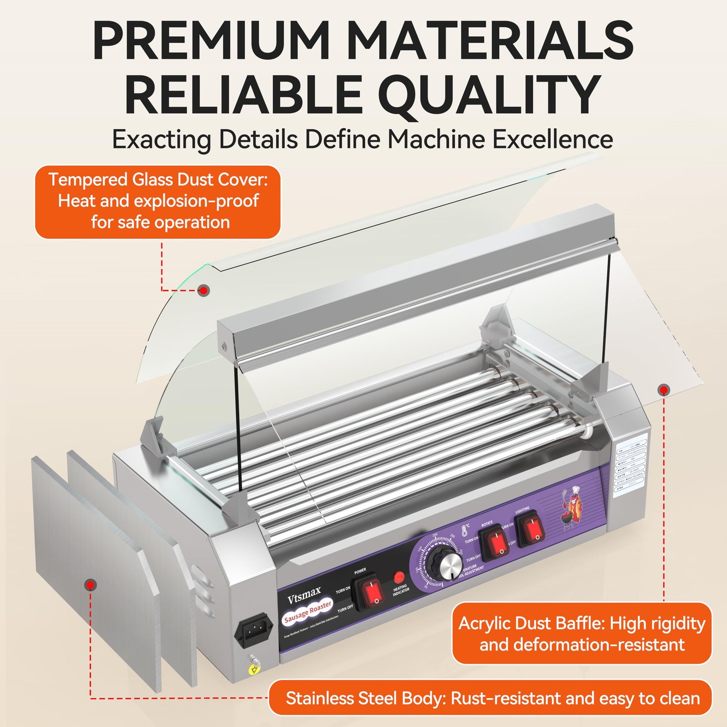 Commercial Hot Dog Roller 5 Rollers, 304 Stainless Steel, 12 Hot Dogs Capacity, 760W Fast Heating, Removable Oil Drip Tray, for Party, Home & Food Truck