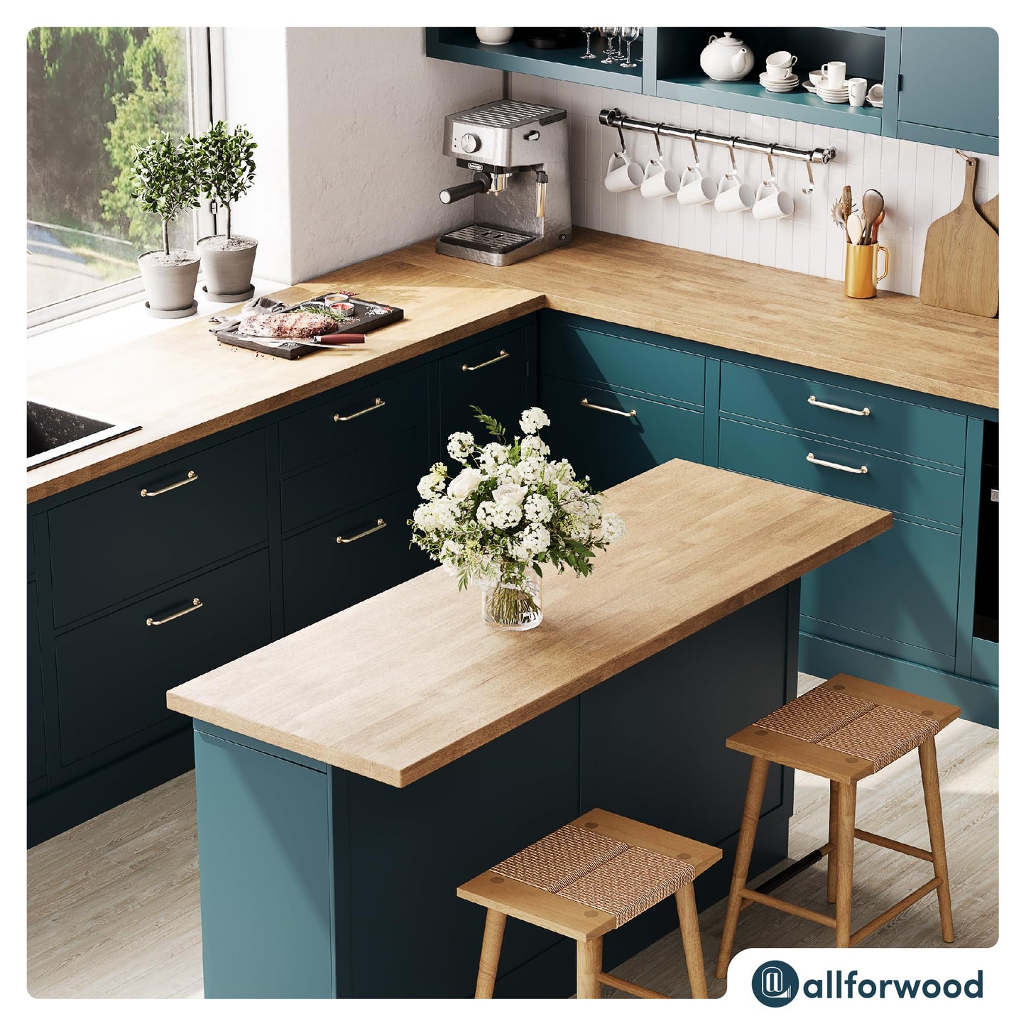 AllForWood 36''L x 25''W x 1.5''Th Birch Solid Wood Butcher Block Countertop, Butcher Block Table Top for DIY Washer Dryer/Island/Kitchen Countertop (Unfinished)
