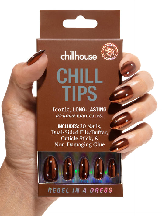Chillhouse - Chill Tips, Press on Nails Kit - Rebel in a Dress (Almond) - 30 Nail Shapes & Sizes - Up to 2 Weeks of Wear - Customizable Fit - Reusable - Latina Founded, Women Owned - Beauty, Self Care