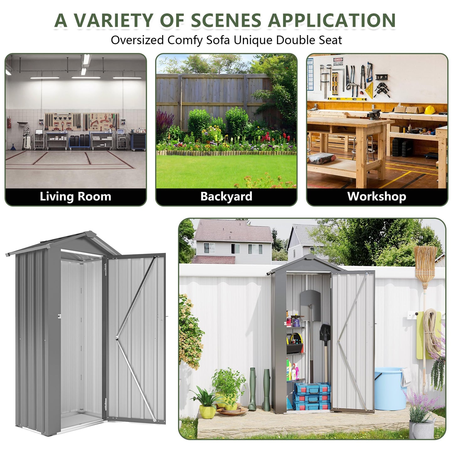 KEIKI Outdoor Storage Shed, 69.7''x16.9''x29.5'' Metal Tool Shed with Sloping Roof & Lockable Door, Small Shed, Top Tall Vertical Tool Cabinet for Backyard Garden Patio Lawn, Black