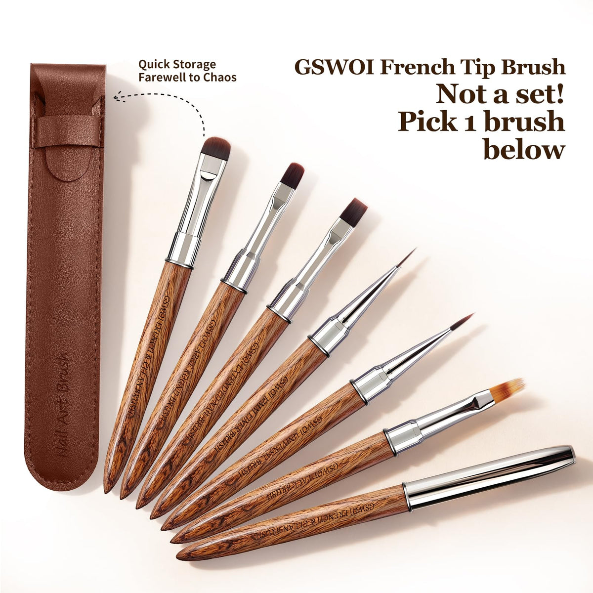 Nail Brush for French Tips and Clean Up | Gel Polish Brush with Wooden Handle & Storage Pouch (French Tip Brush（F18）)