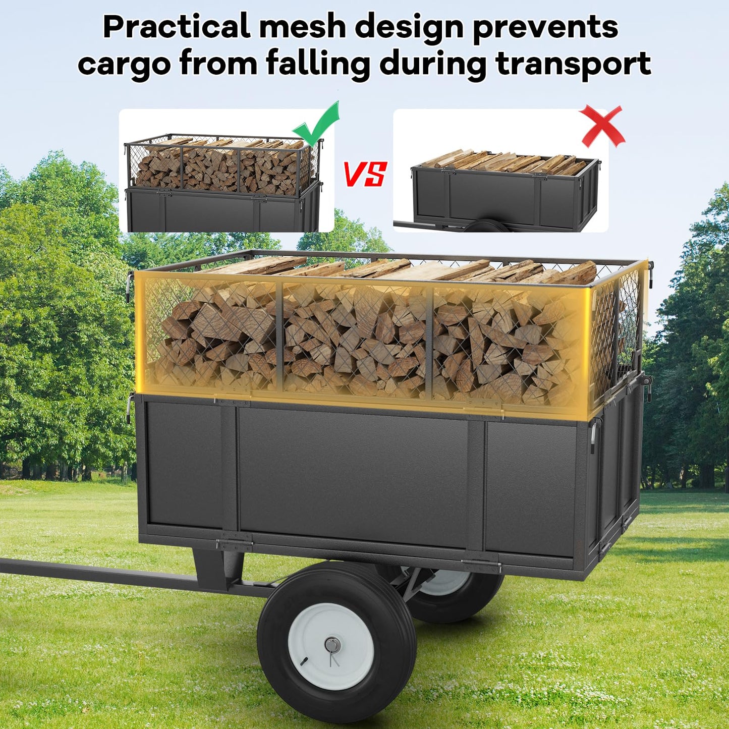 Heavy Duty 750 LBS Utility Trailer – 17 Cu Ft ATV Dump Trailer with Removable Sides, Pneumatic Tires & Quick-Dump Pull-Behind Yard Cart for Tractors, UTV, Lawn Mowers
