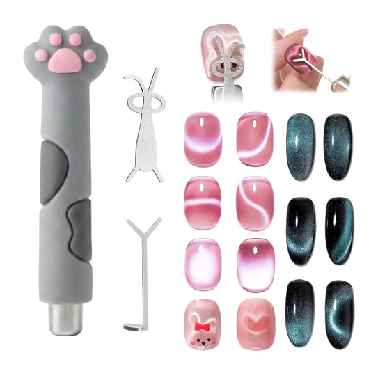 Sun&Beam Nails Cat Paw Magnet Stick for Cat Eye Gel Nail Art Tool with Heart & Bunny Light Effects (Gray)