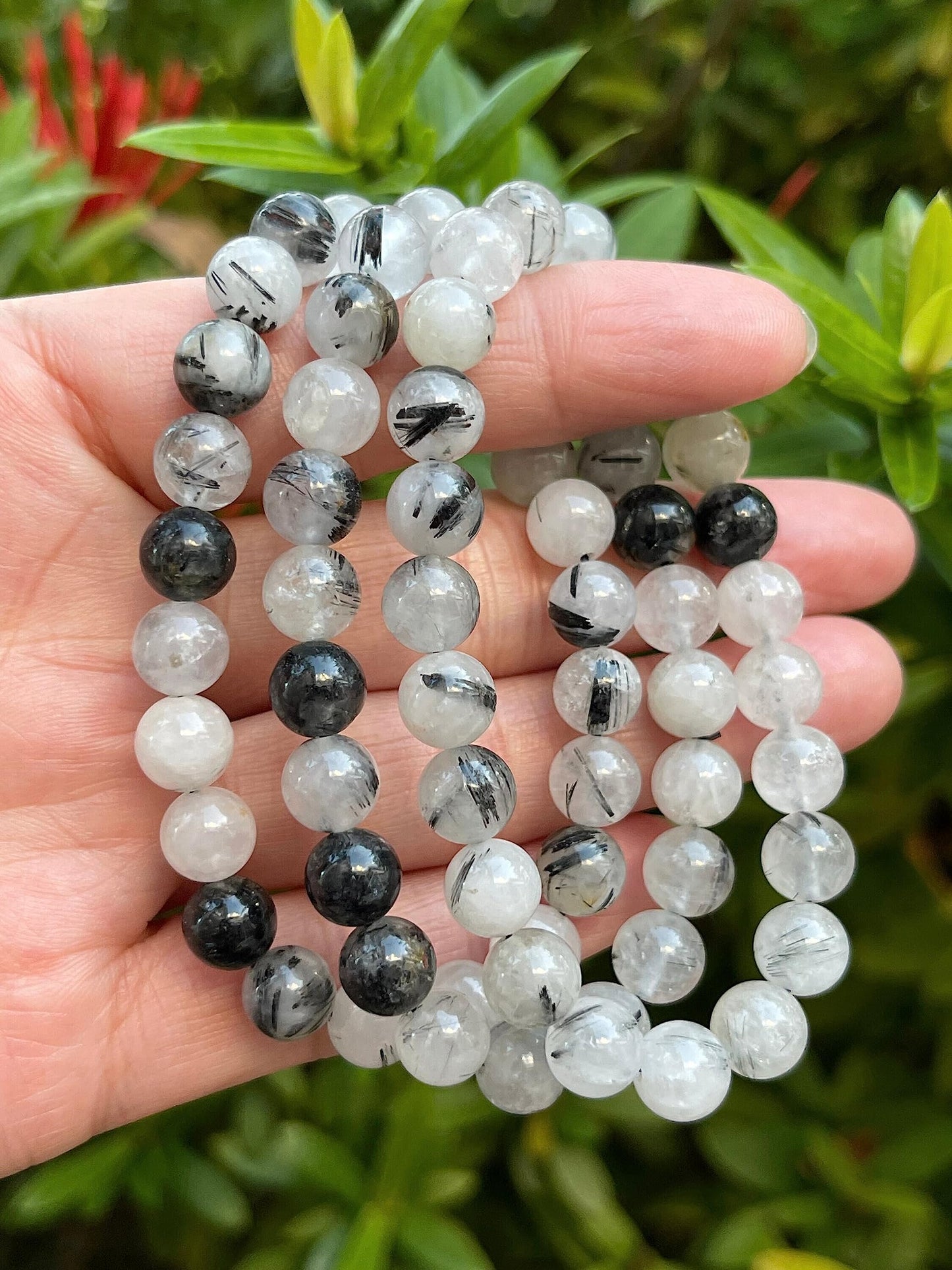 GAF TREASURES Black Rutilated Quartz Crystal Bead Bracelet 8mm, Genuine Black Rutilated Quartz Stretch Gemstone Bracelet, Healing Crystal Bracelet, Gift for Men & Women (1)