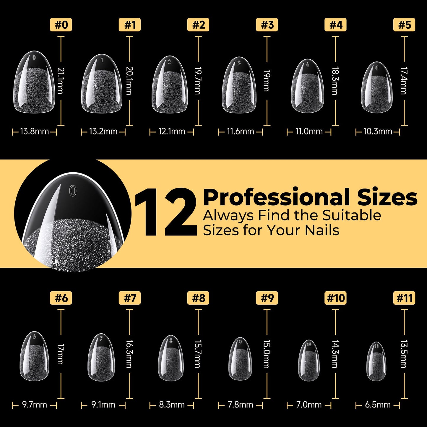 UNA GELLA 600Pcs Short Oval Almond Gel Nail Tips, Round Almond Press on Nails Pre-shaped Soft Gel Clear Fake Nails Tips Full Cover for Nail Extension Home DIY Salon 12 Sizes