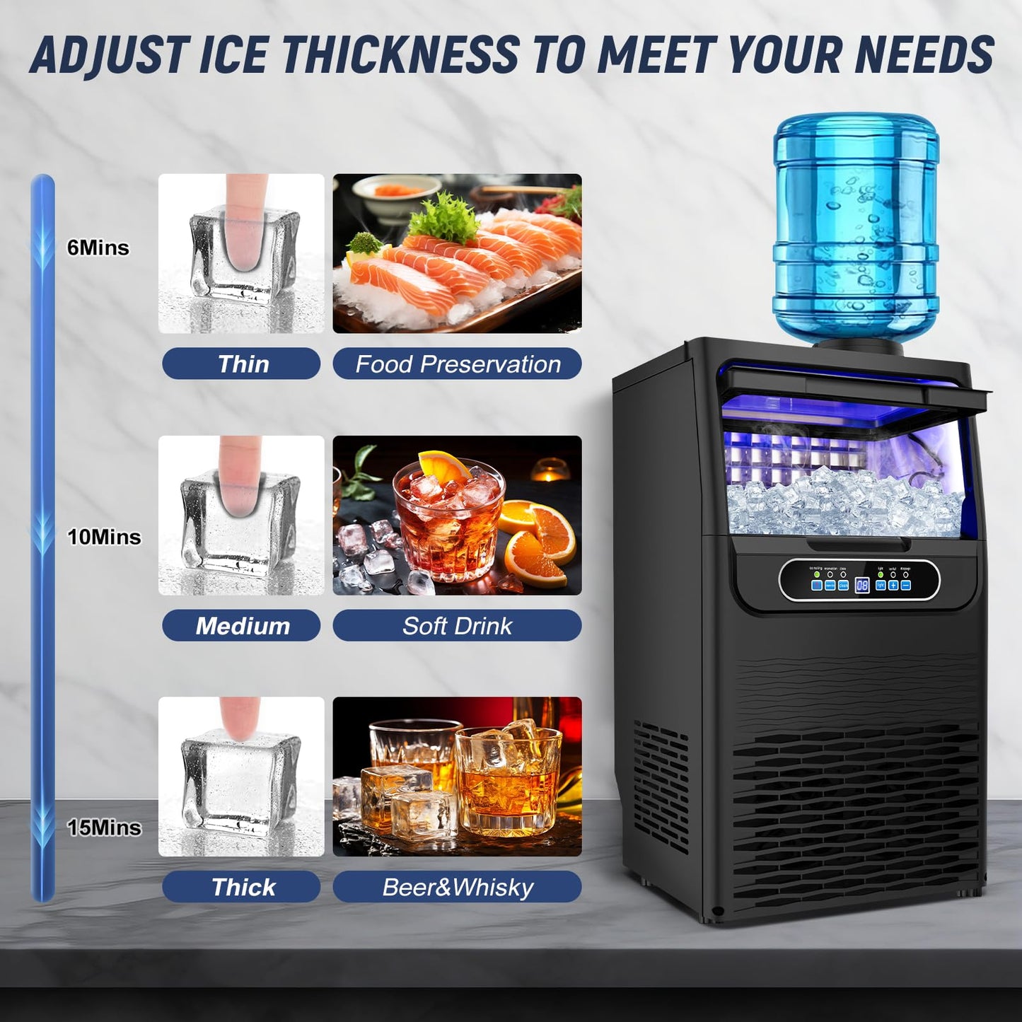 100LBS/24H High Output - Commercial Under Counter Ice Maker with 30LBS Storage - Built-in/Freestanding Design, Self-Cleaning & 24H Timer - for Home Bars Outdoor