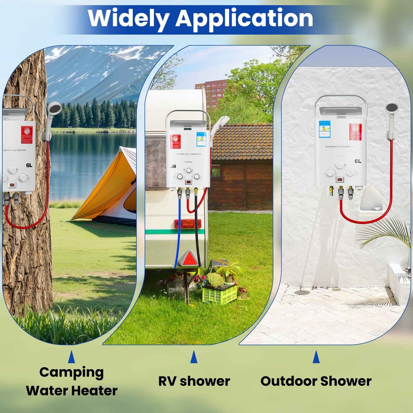 Propane Tankless Water Heater gas, 6L Portable propane shower 1.58 GPM, Outdoor Tankless Camping Water Heater for RV, Cabin, Barn, Camping, Boat, Outdoor Shower