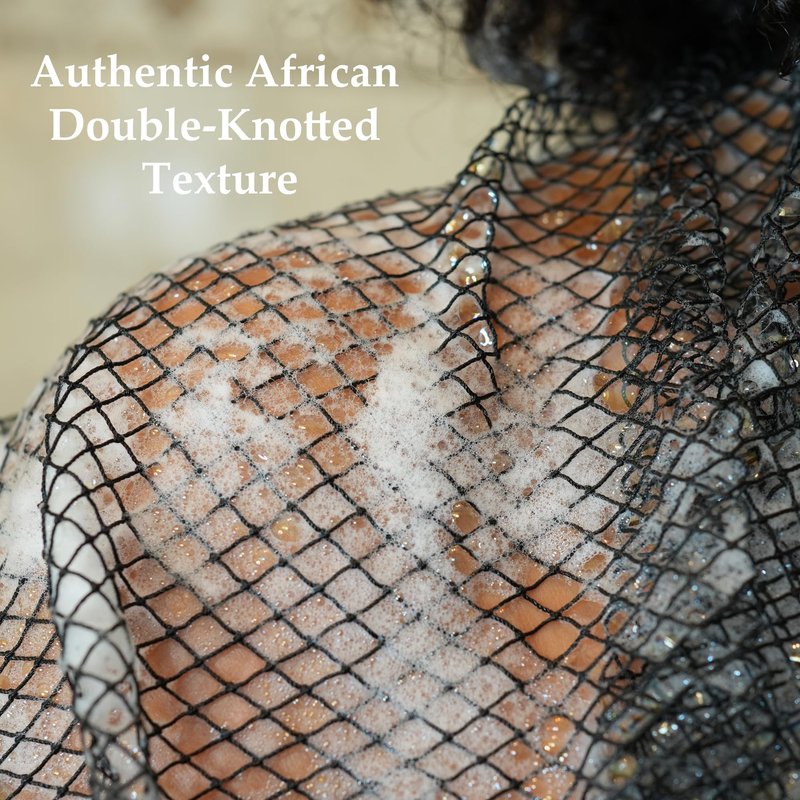 Rominetak African Net Sponge Authentic, 2 Pieces African Exfoliating Net Sponge with Knots, Quick-Drying Body Scrub Net, Bath Washcloth Loofah for Women and Men (Navy Blue+Black)