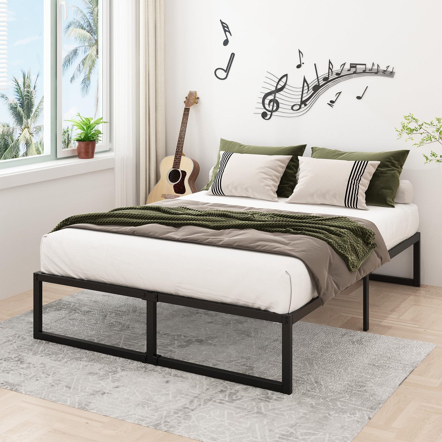 Lutown-Teen 16 Inch California King Bed Frames No Box Spring Needed Heavy Duty Metal Cal King Platform for Mattress Foundation, Noise Free, Easy Assembly, Black