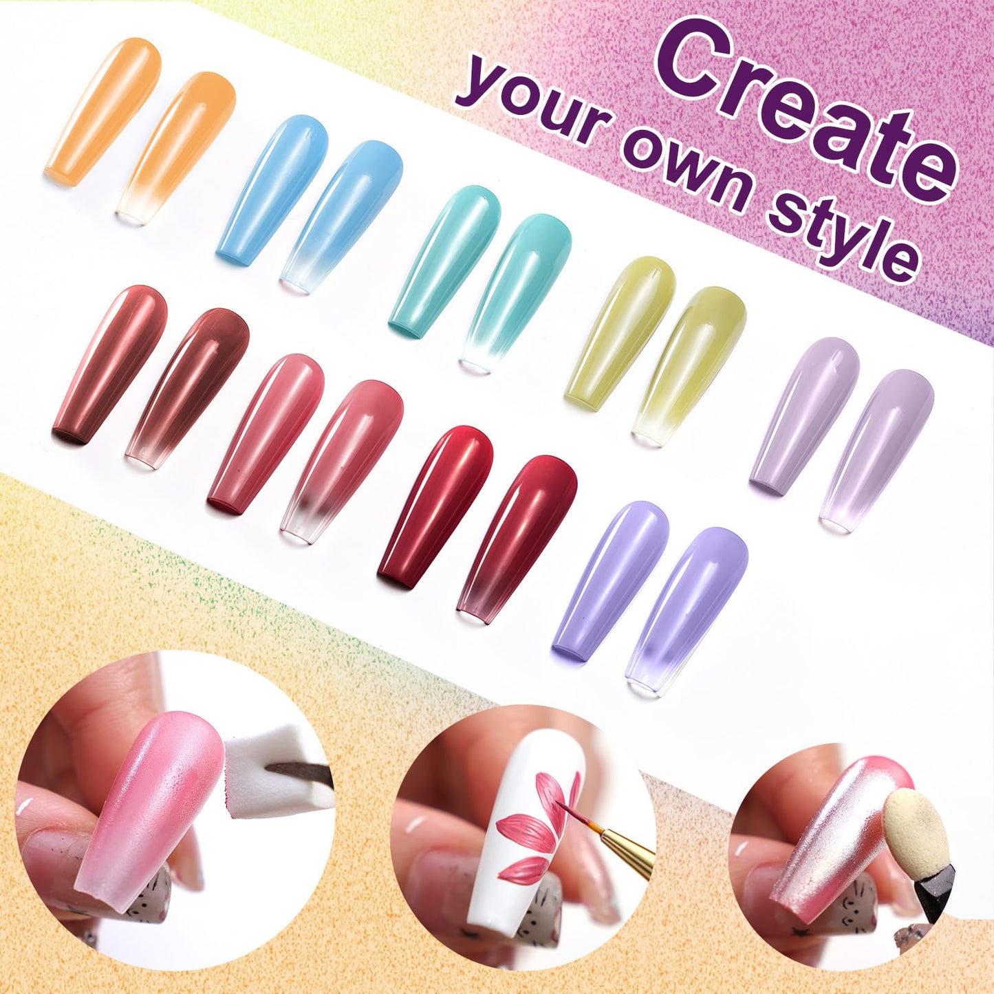 U-Shinein Gradient Painting Gel, 9 Colors Ombre Gel Nail Polish with Summer Blue Sponging for Pigment Pat Kit Aura Nails, French Manicure Soak of UV DIY Nail Art Beachside Candy