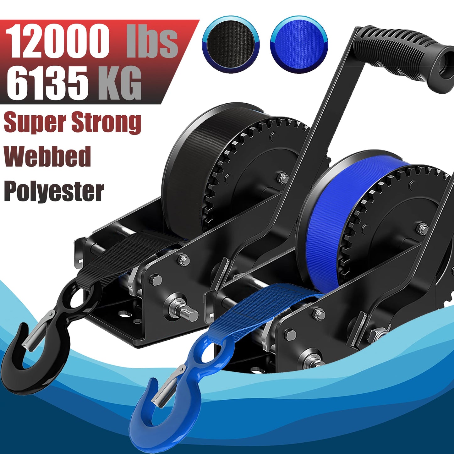 Boat Trailer Winch Strap with Hook 2" x 20'- 10,816lbs Breaking Strength Heavy Duty Hand Crank Strap Replacement for Boat and Jet Ski, Automotive Towing Boat Trailer Strap