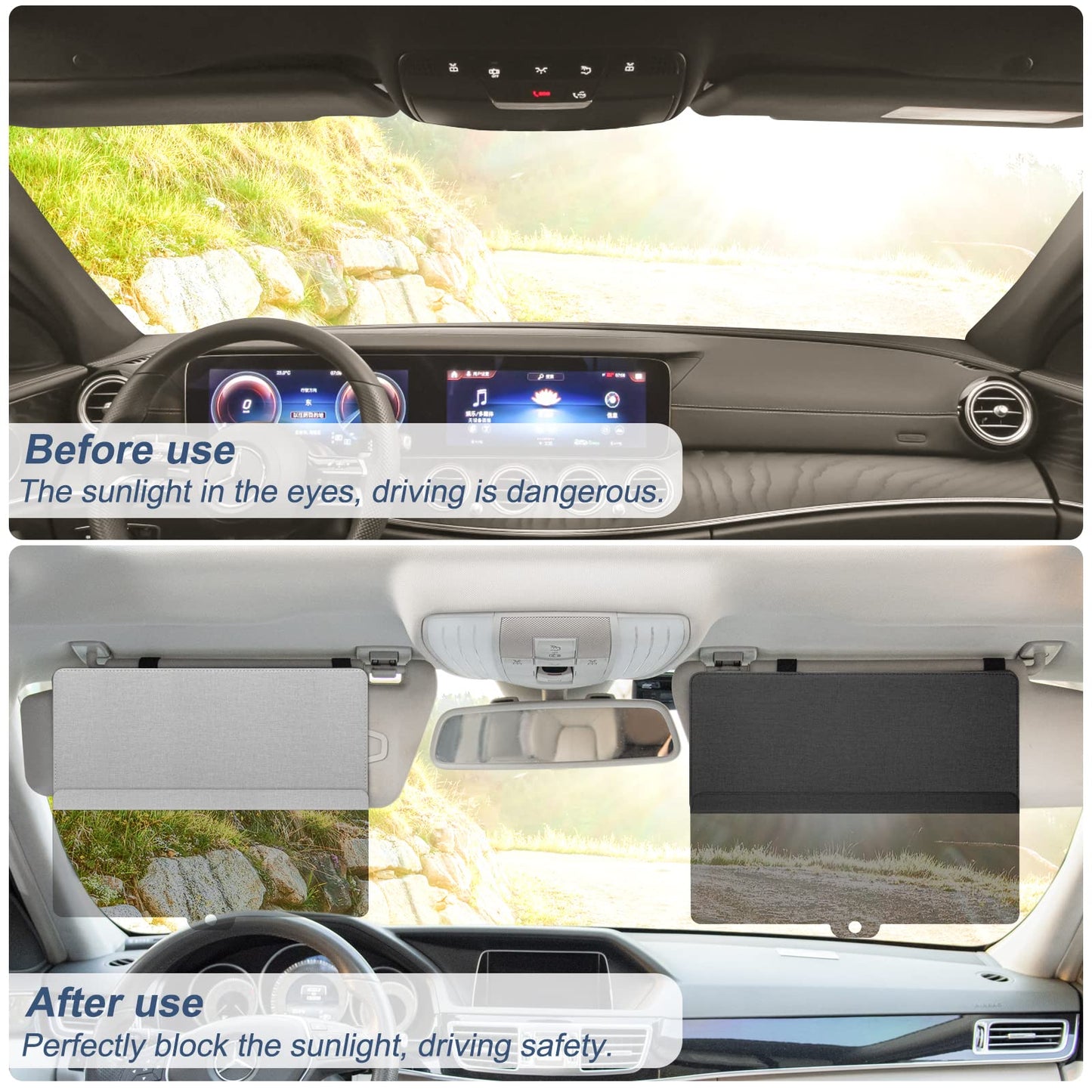 NAZZO Sun Visor Extender for Car, Sun Blocker with PC Sunshade Lens, Magnetic Mounting Adjustable Position, Protect from Glare, UV Rays, Snow Blindness for Safe Driving, Universal for Car, SUV (Black)