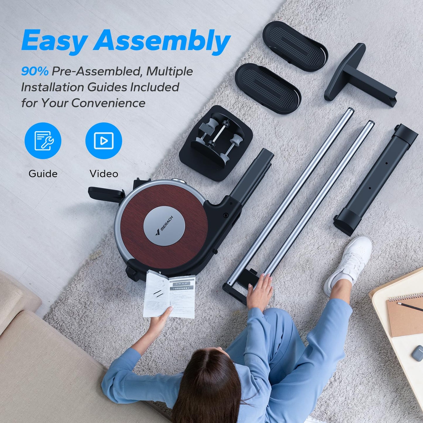 Rowing Machine& seat cusshion, Magnetic Rower Machine with Dual Slide Rail, 16 Levels of Electromagnetic Resistance, Max 350lb Weight Capacity, Rowing Machines for Home Use