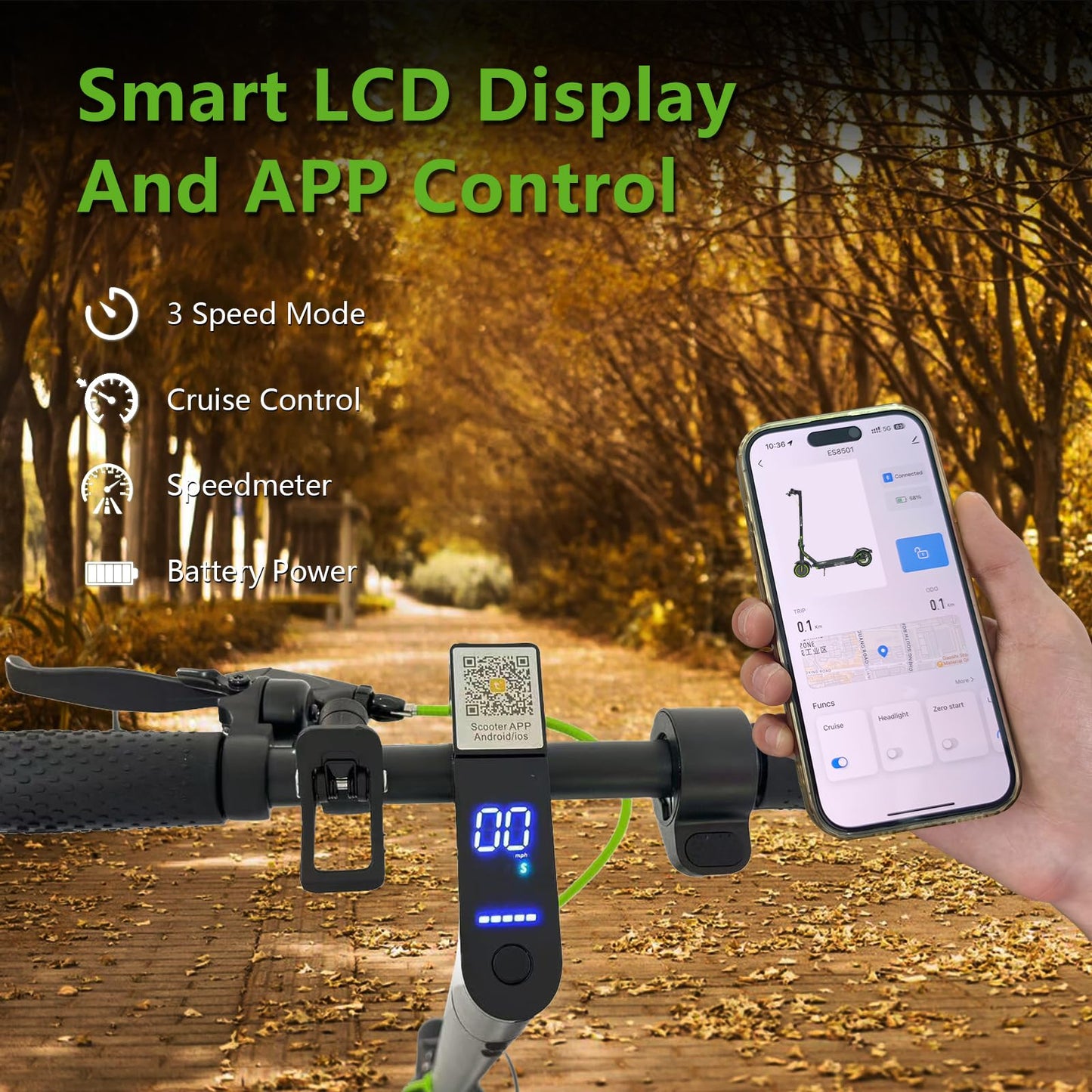 Electric Scooter for Adults, Folding E Scooter with 350W/500W Motor 19Mph Top Speed 18 Miles Long Range, 8.5" Solid Tires Portable Commuting Motorized Kick Scooters Double Braking System - Green