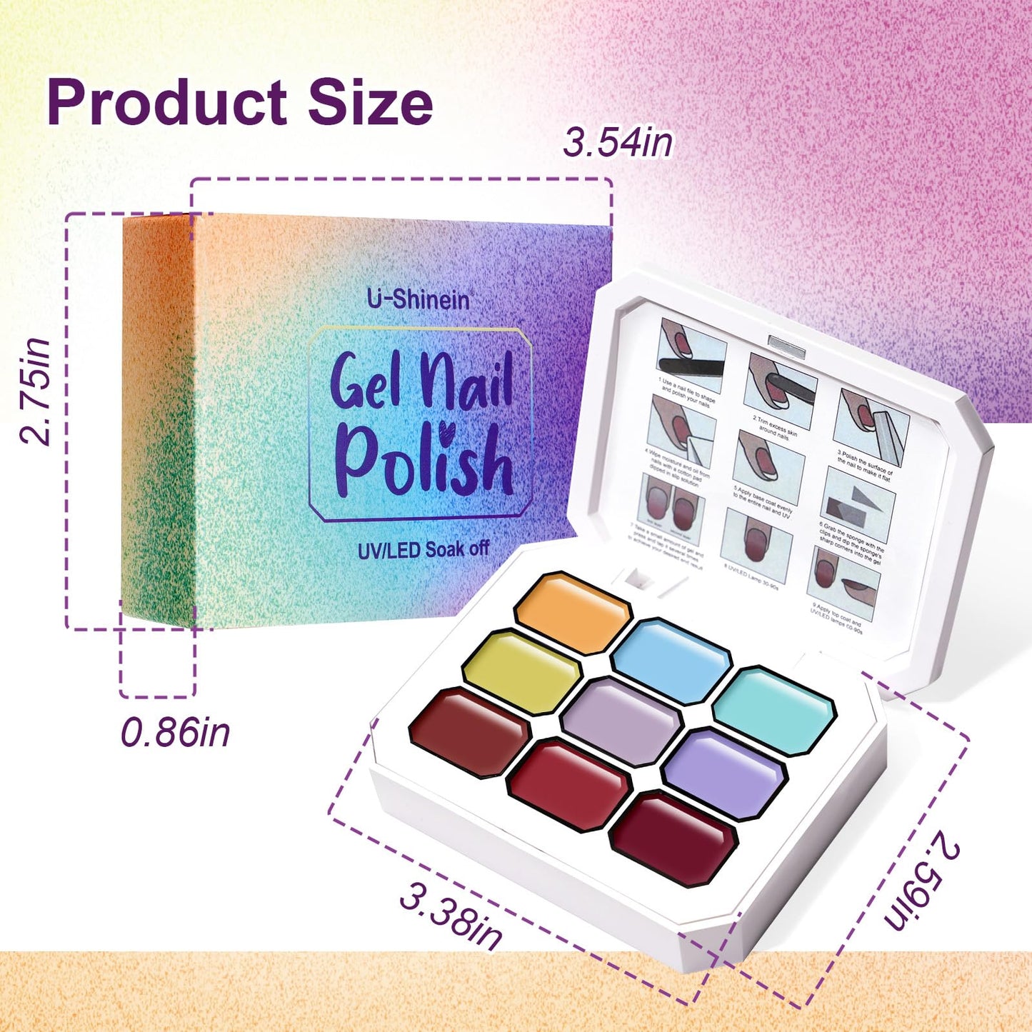 U-Shinein Gradient Painting Gel, 9 Colors Ombre Gel Nail Polish Summer Hot Bule for Pigment Pat Nails Aura Nails, French Manicure DIY Nail Art Soak of UV Palette Bechside Candy