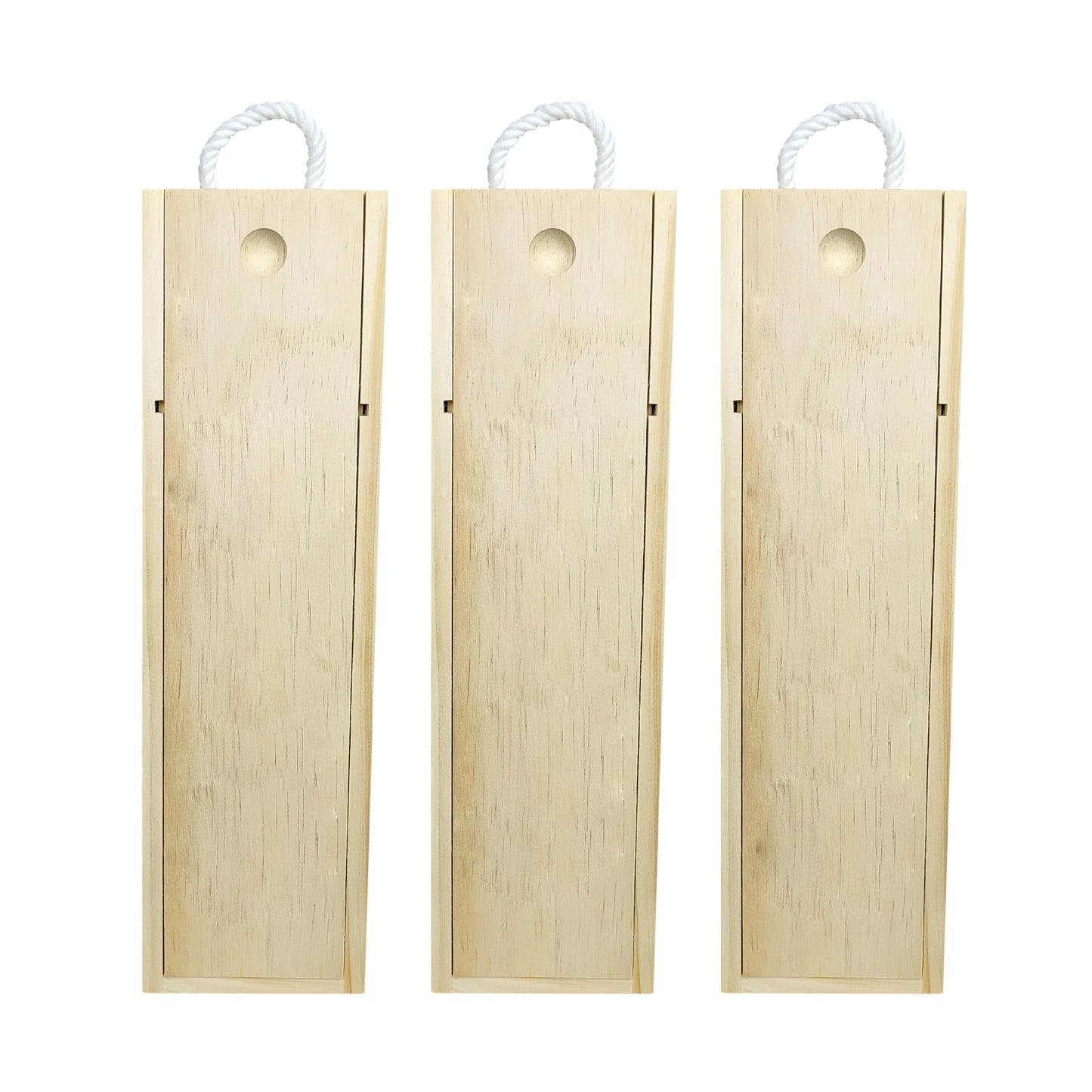 ARTAWEIN Premium DIY Wooden Wine Box - Ideal for 750ml Storage & Shipping with Single Bottle Holder and Rope Carry Handle for Birthday Party, Housewarming, Wedding, Anniversary (3 pack)
