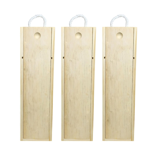 ARTAWEIN Premium DIY Wooden Wine Box - Ideal for 750ml Storage & Shipping with Single Bottle Holder and Rope Carry Handle for Birthday Party, Housewarming, Wedding, Anniversary (3 pack)
