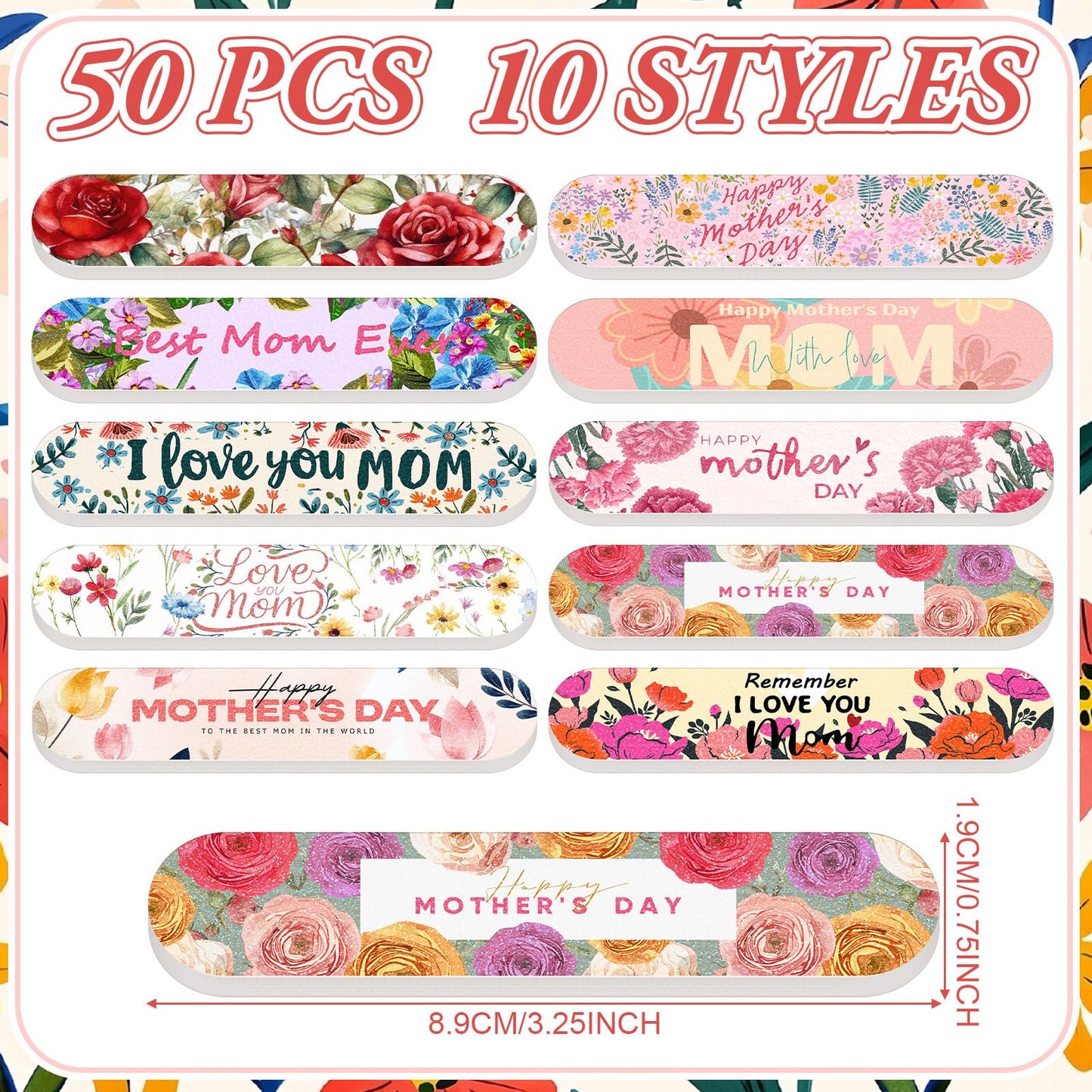Lanties 50 Pcs Best Mom Ever Gifts for Women Bulk Double Sided Birthday Gifts for Mom Emery Board Nail Files Manicure Tools for Mother's Day Party Supplies